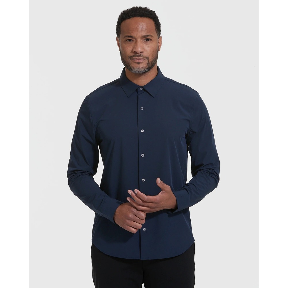 True Classic Dress Shirt Navy Blue Slim Fit Long Sleeve Size 2XL Button Down